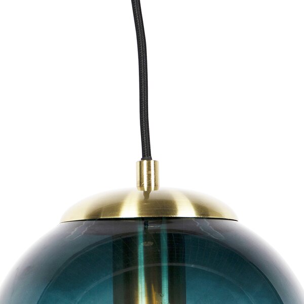 Lampa wisząca w stylu art deco mosiądz z oceanicznym niebieskim szkłem 20 cm - Pallon