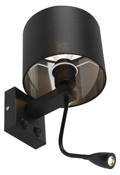 Nowoczesna lampa ścienna czarna z czarnym kloszem - Brescia