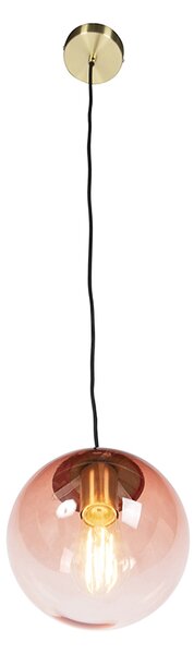 Lampa wisząca w stylu art deco mosiądz z różowym szkłem 20 cm - Pallon