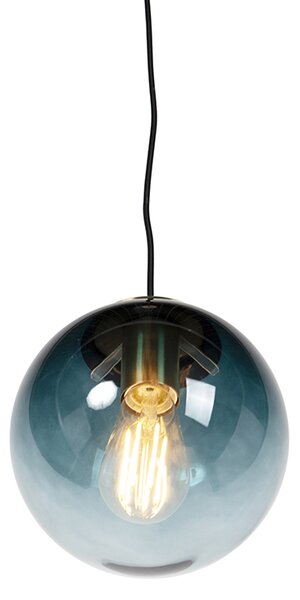 Lampa wisząca w stylu art deco mosiądz z oceanicznym niebieskim szkłem 20 cm - Pallon