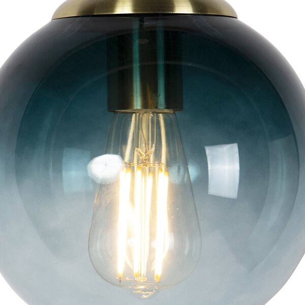 Lampa wisząca w stylu art deco mosiądz z oceanicznym niebieskim szkłem 20 cm - Pallon