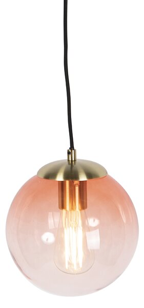 Lampa wisząca w stylu art deco mosiądz z różowym szkłem 20 cm - Pallon