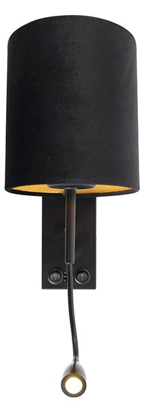 Lampa ścienna w stylu art deco czarna z abażurem z weluru - Stacca