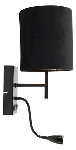 Lampa ścienna w stylu art deco czarna z abażurem z weluru - Stacca