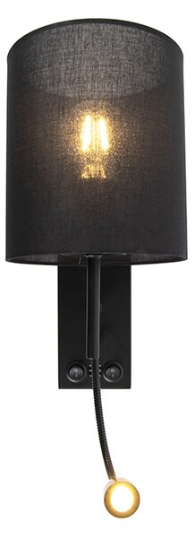 Nowoczesna lampa ścienna czarna z abażurem z bawełny - Stacca