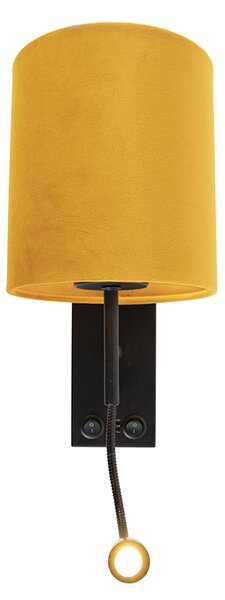 Lampa ścienna czarna z aksamitnym żółtym kloszem - Stacca