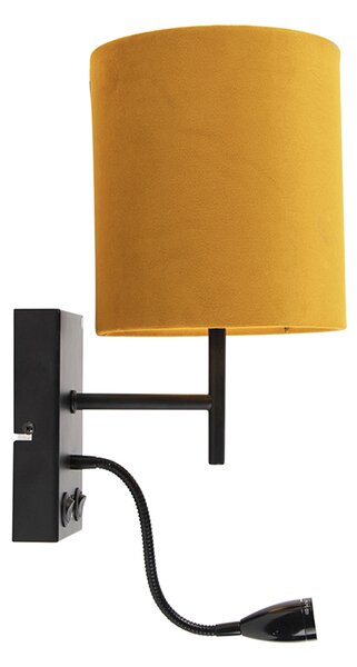 Lampa ścienna czarna z aksamitnym żółtym kloszem - Stacca