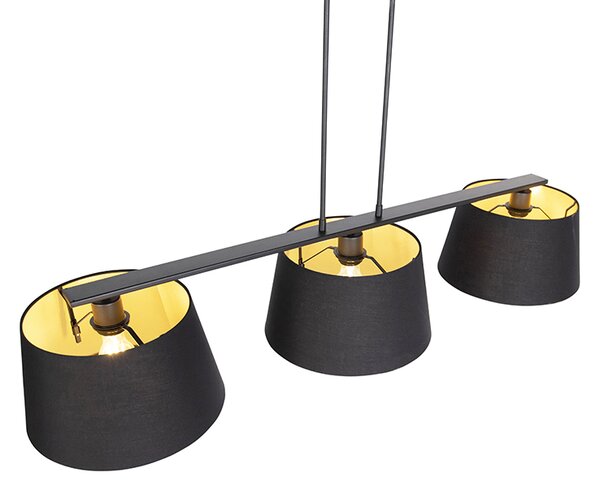 Lampa wisząca z abażurami z bawełny w kolorze czarnym i złotym 32 cm - Combi 3 Deluxe