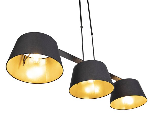 Lampa wisząca z abażurami z bawełny w kolorze czarnym i złotym 32 cm - Combi 3 Deluxe