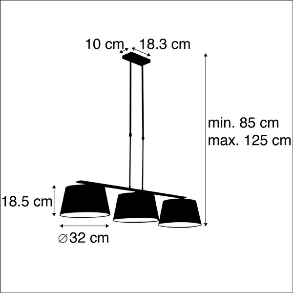 Lampa wisząca z abażurami z bawełny w kolorze czarnym i złotym 32 cm - Combi 3 Deluxe