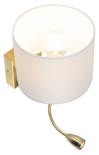 Złota lampa ścienna USB z białym kloszem - Brescia Combi