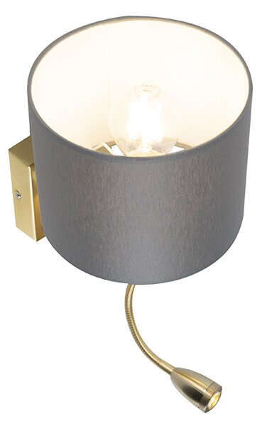 Lampa ścienna art deco złota z USB i szarym kloszem - Brescia