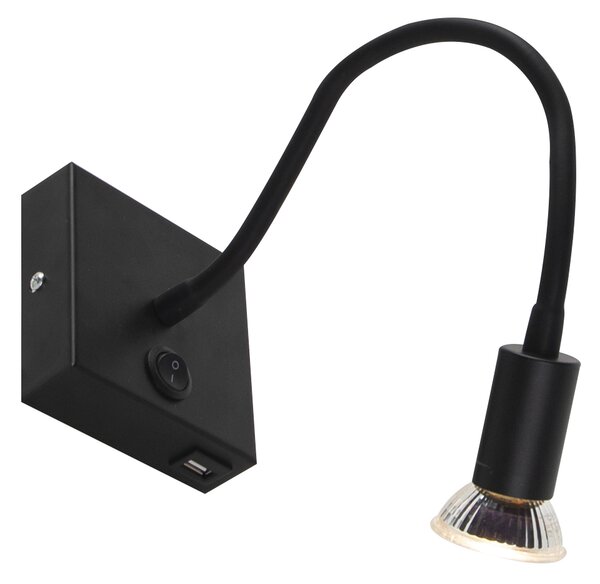 Nowoczesna elastyczna lampa ścienna USB czarna - Zeno