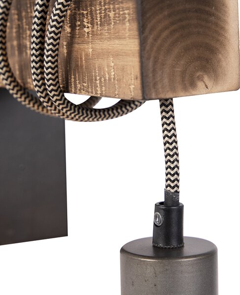 Industrialna lampa ścienna czarna z drewnem - Gallow