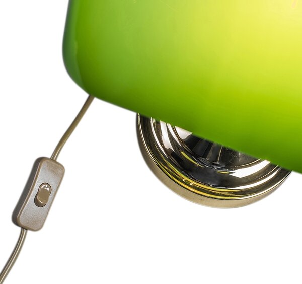 Klasyczna lampa stołowa / lampa notarialna mosiądz ze szklanym kloszem w kolorze zielonym - Banker