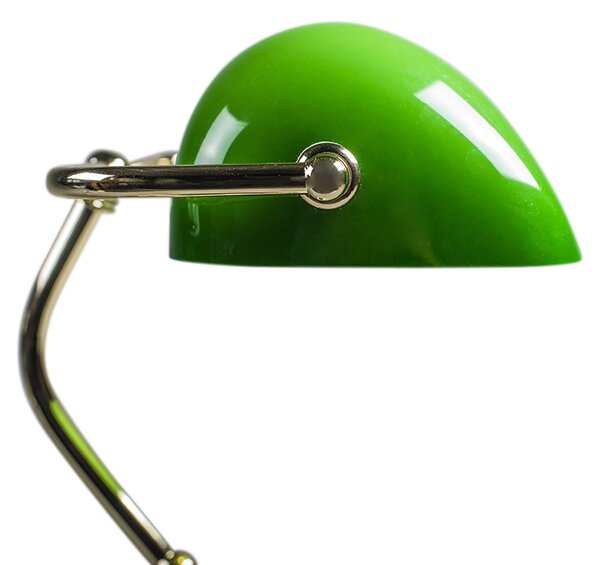 Klasyczna lampa stołowa / lampa notarialna mosiądz ze szklanym kloszem w kolorze zielonym - Banker