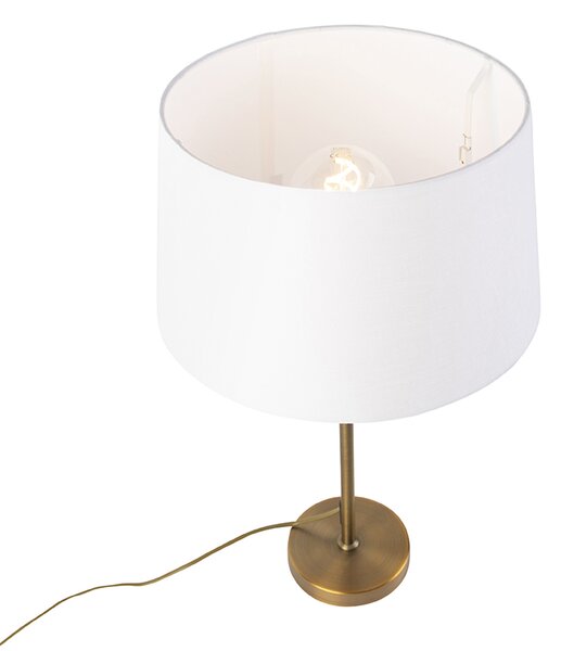 Lampa stołowa brązowa z abażurem lnianym białym 35cm - Parte