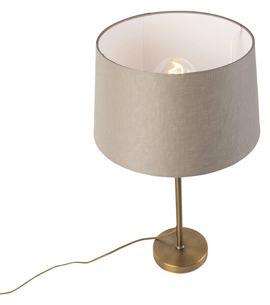 Lampa stołowa brązowa z abażurem z lnu w kolorze taupe 35 cm - Parte