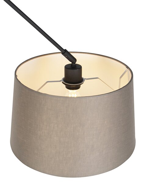 Lampa wisząca czarna z abażurem lnianym w kolorze taupe 35 cm - Blitz