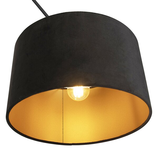 Lampa wisząca czarna z abażurem z czarnego aksamitu ze złotem 35 cm - Blitz