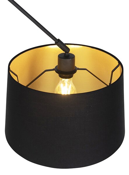 Lampa wisząca czarna z czarnym i złotym abażurem bawełnianym 35 cm - Blitz