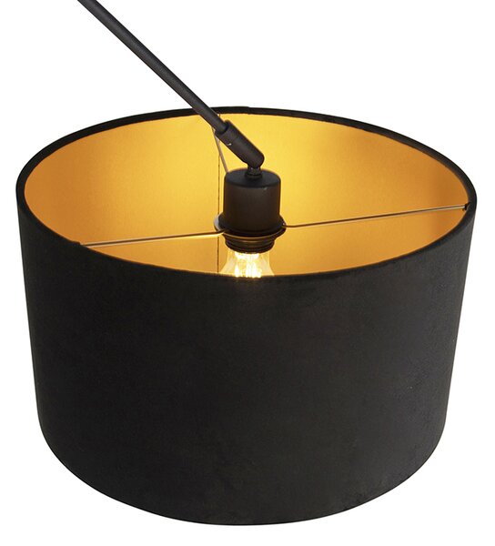 Lampa wisząca czarna z abażurem z czarnego aksamitu ze złotem 35 cm - Blitz