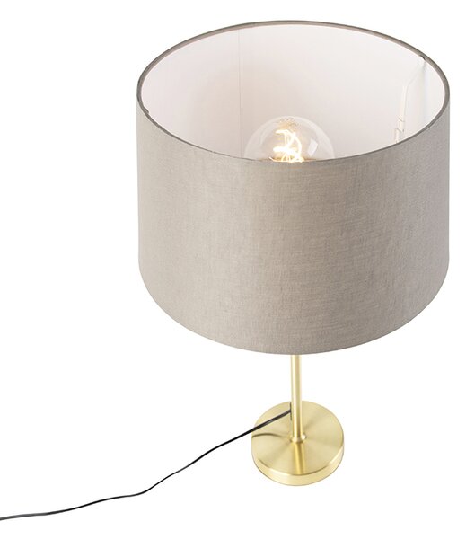 Lampa stołowa złota/mosiężna z abażurem lnianym taupe 35 cm - Parte