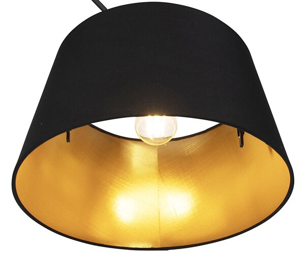 Lampa wisząca czarna z czarnym i złotym abażurem bawełnianym 35 cm - Blitz
