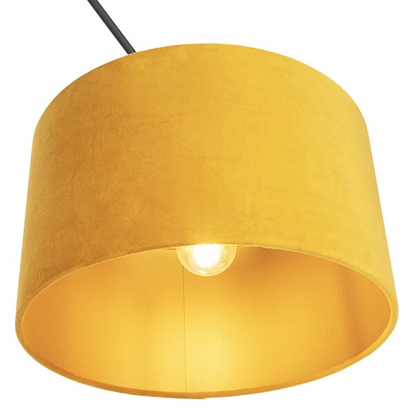 Lampa wisząca czarna z abażurem welurowym ochrowym ze złotym 35 cm - Blitz