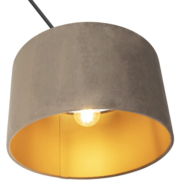 Lampa wisząca czarna z abażurem z weluru w kolorze taupe ze złotem 35 cm - Blitz