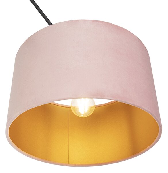 Lampa wisząca czarna z abażurem z weluru w kolorze pudrowego różu ze złotem 35 cm - Blitz