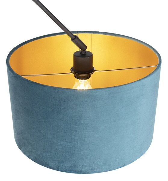 Lampa wisząca czarna z niebieskim aksamitnym kloszem ze złotem 35 cm - Blitz
