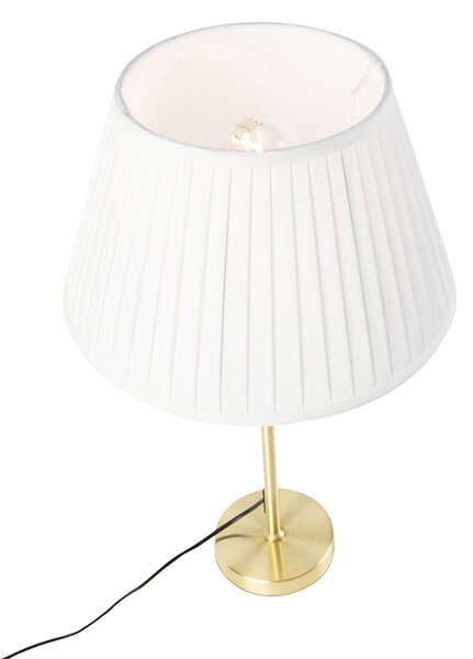 Lampa stołowa złota / mosiężna z plisowanym kloszem kremowym 35 cm - Parte