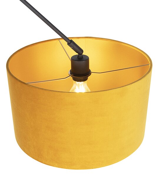 Lampa wisząca czarna z abażurem welurowym ochrowym ze złotym 35 cm - Blitz