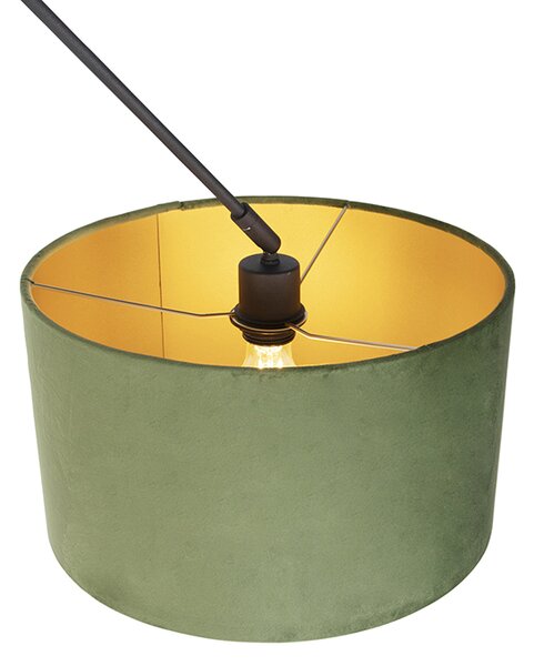 Lampa wisząca czarna z zielonym aksamitnym kloszem ze złotem 35 cm - Blitz