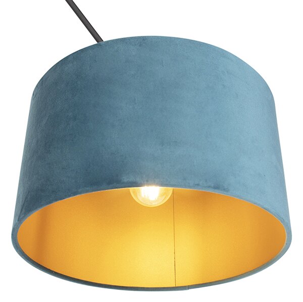 Lampa wisząca czarna z niebieskim aksamitnym kloszem ze złotem 35 cm - Blitz