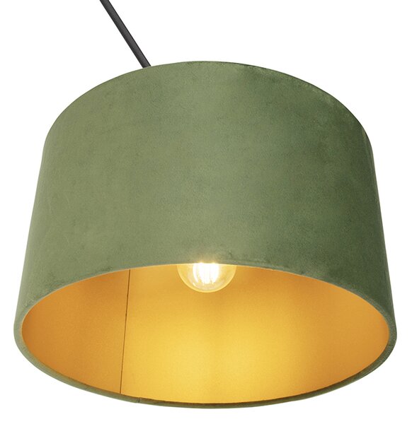 Lampa wisząca czarna z zielonym aksamitnym kloszem ze złotem 35 cm - Blitz