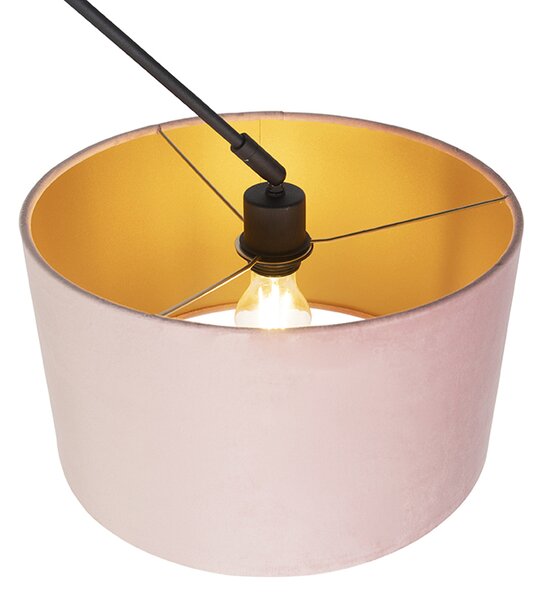 Lampa wisząca czarna z abażurem z weluru w kolorze pudrowego różu ze złotem 35 cm - Blitz