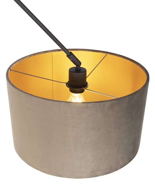Lampa wisząca czarna z abażurem z weluru w kolorze taupe ze złotem 35 cm - Blitz