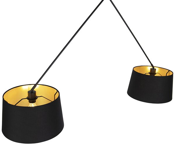 Lampa wisząca czarna z czarnymi i złotymi abażurami z bawełny 35 cm 2-światła - Blitz