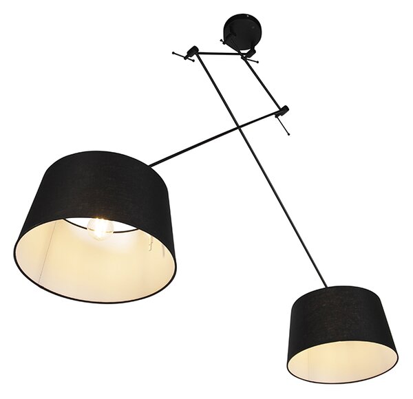 Lampa wisząca czarna z abażurami z lnu czarne 35 cm 2-światła - Blitz