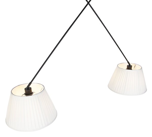 Lampa wisząca czarna z plisowanymi abażurami kremowymi 35 cm 2-światła - Blitz