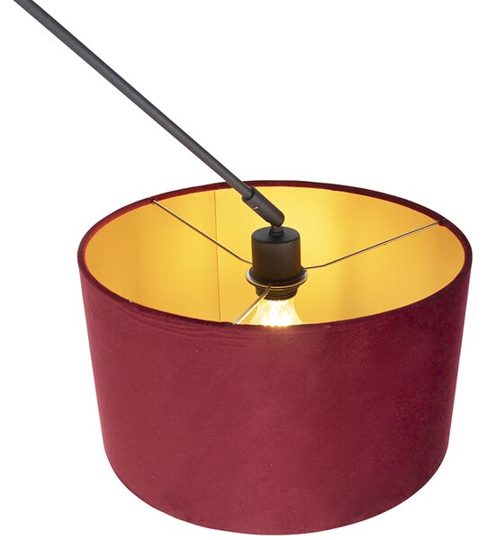 Lampa wisząca czarna z czerwonym aksamitnym kloszem ze złotem 35 cm - Blitz