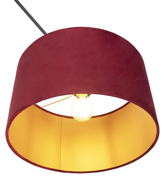 Lampa wisząca czarna z czerwonym aksamitnym kloszem ze złotem 35 cm - Blitz