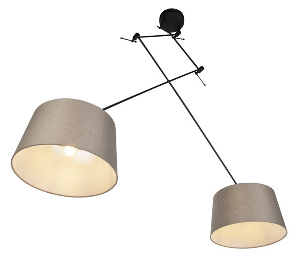 Lampa wisząca regulowana czarna klosz lniany szarobrązowy 35cm - Blitz II