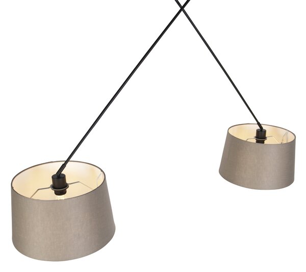 Lampa wisząca regulowana czarna klosz lniany szarobrązowy 35cm - Blitz II