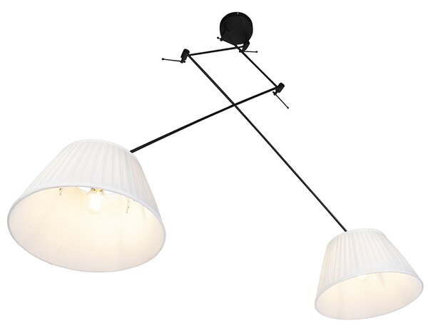 Lampa wisząca czarna z plisowanymi abażurami kremowymi 35 cm 2-światła - Blitz
