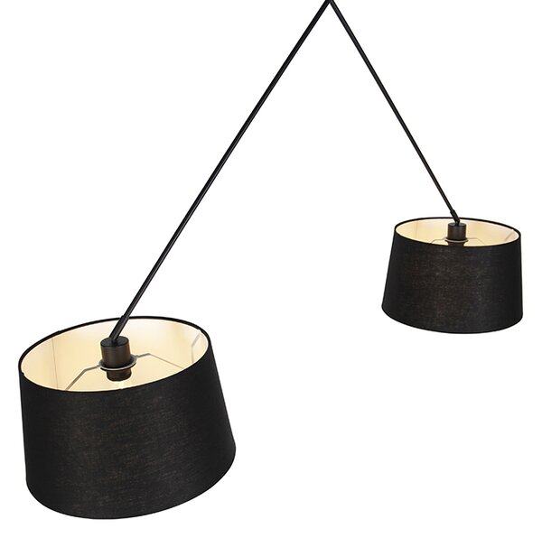 Lampa wisząca czarna z abażurami z lnu czarne 35 cm 2-światła - Blitz