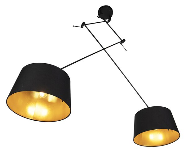 Lampa wisząca czarna z czarnymi i złotymi abażurami z bawełny 35 cm 2-światła - Blitz