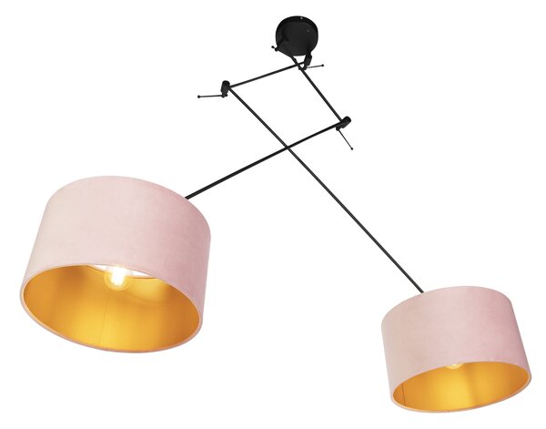 Lampa wisząca czarna z różowymi i złotymi abażurami z weluru 35 cm 2-światłowa - Blitz